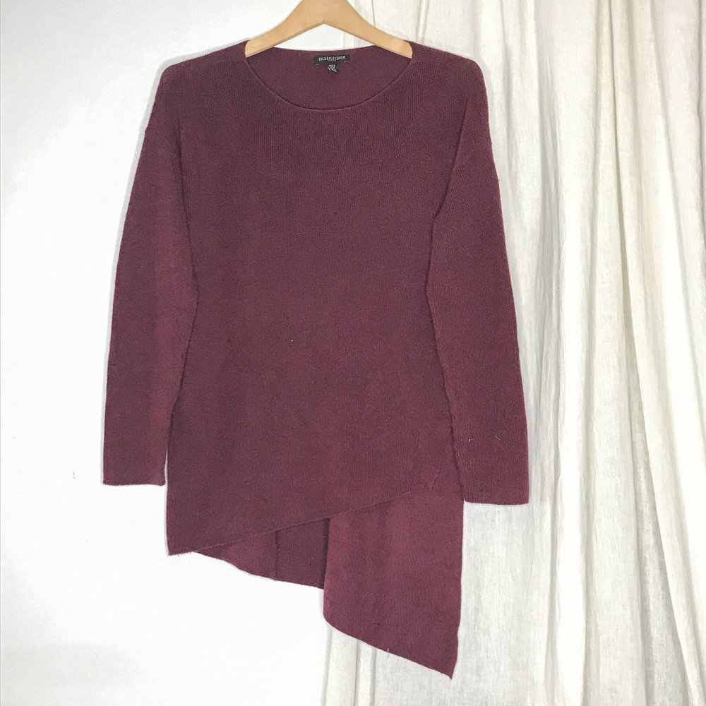 Eileen Fisher Asymmetrical Merino Wool Sweater Red